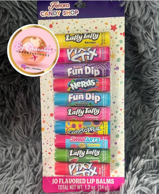 SET DE 10 BÁLSAMOS LABIALES CANDY SHOP